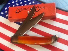 Colonel Coon (by Queen) 2 Blade Folding Hunter Knife w/ Harvest Orange Smooth Bone Handles -NOS