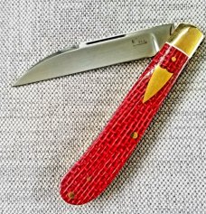 K'roo Custom Slimline wharnie Knife, NEW,W/ slip, 4"..Burgundy micarta.brass.liners.spacers.filework