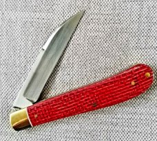 K'roo Custom Slimline wharnie Knife, NEW,W/ slip, 4"..Burgundy micarta.brass.liners.spacers.filework