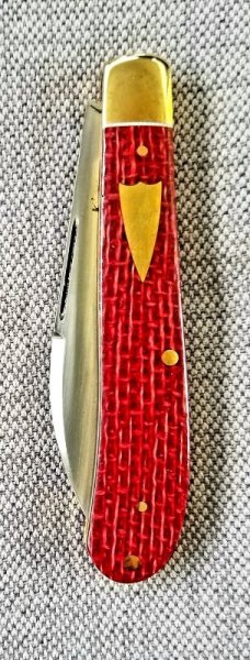 K'roo Custom Slimline wharnie Knife, NEW,W/ slip, 4"..Burgundy micarta.brass.liners.spacers.filework