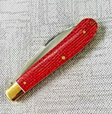 K'roo Custom Slimline wharnie Knife, NEW,W/ slip, 4"..Burgundy micarta.brass.liners.spacers.filework