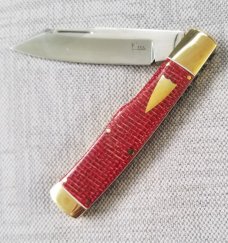 K'roo Custom Native 4" Burgundy micarta scales and brass..spacers .. bolsters and caps ...filework
