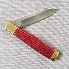 K'roo Custom Native 4" Burgundy micarta scales and brass..spacers .. bolsters and caps ...filework