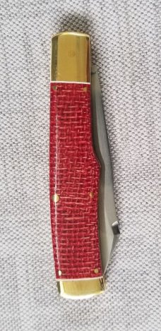 K'roo Custom Native 4" Burgundy micarta scales and brass..spacers .. bolsters and caps ...filework