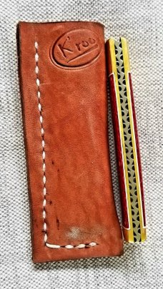 K'roo Custom Native 4" Burgundy micarta scales and brass..spacers .. bolsters and caps ...filework