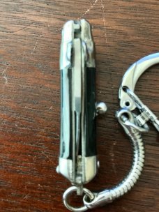 Vintage Miniature Keychain Switchblade Knife, Marked "Stainless Steel" & "Hong Kong",Black Wrap 
