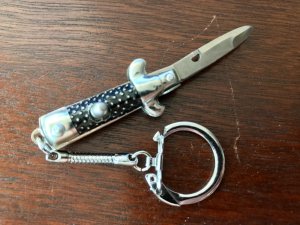 Vintage Miniature Keychain Switchblade Knife, Marked "Hong Kong", Black Checkered Handle, Unused