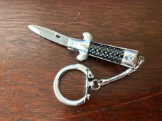 Vintage Miniature Keychain Switchblade Knife, Marked "Hong Kong", Black Checkered Handle, Unused 