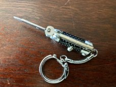 Vintage Miniature Keychain Switchblade Knife, Marked "Hong Kong", Black Checkered Handle, Unused 