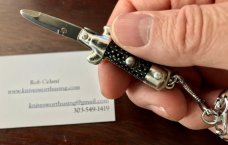 Vintage Miniature Keychain Switchblade Knife, Marked "Hong Kong", Black Checkered Handle, Unused 
