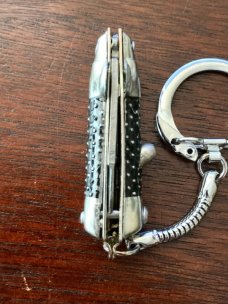 Vintage Miniature Keychain Switchblade Knife, Marked "Hong Kong", Black Checkered Handle, Unused 