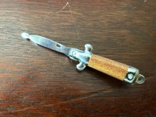 Vintage Miniature Keychain Switchblade Spoon, Brown Wrap Handle, Unused 