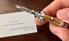 Vintage Miniature Keychain Switchblade Spoon, Brown Wrap Handle, Unused 