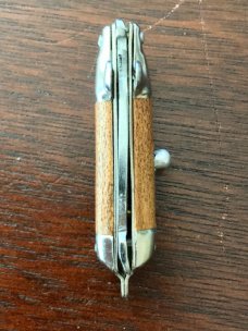 Vintage Miniature Keychain Switchblade Spoon, Brown Wrap Handle, Unused 
