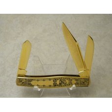 Fight'n Rooster Frank Buster Cutlery Co. Germany Gold Plated Floral Stockman Knife Pre 1982