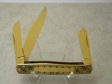 Fight'n Rooster Frank Buster Cutlery Co. Germany Gold Plated Floral Stockman Knife Pre 1982