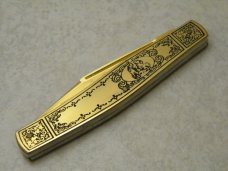Fight'n Rooster Frank Buster Cutlery Co. Germany Gold Plated Floral Stockman Knife Pre 1982