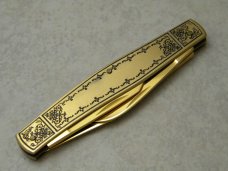 Fight'n Rooster Frank Buster Cutlery Co. Germany Gold Plated Floral Stockman Knife Pre 1982