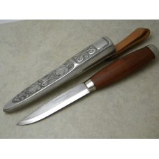 Vintage Haugrud Norway 51 K Hunting Knife with Pewter Scabbard 1970's