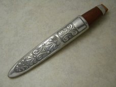 Vintage Haugrud Norway 51 K Hunting Knife with Pewter Scabbard 1970's