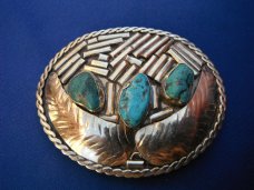 Large Handmade Mexican Belt Buckle  with real Turquoise Stones. Perfect for your Knife Belt!!!