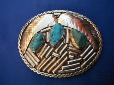 Large Handmade Mexican Belt Buckle  with real Turquoise Stones. Perfect for your Knife Belt!!!
