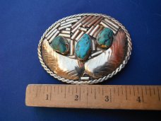 Large Handmade Mexican Belt Buckle  with real Turquoise Stones. Perfect for your Knife Belt!!!