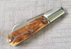 Bobby Toole Custom Bark Mammoth ivory Lambsfoot Barlow Knife, CPM-154 ,4; Integral Fluted Bolsters..
