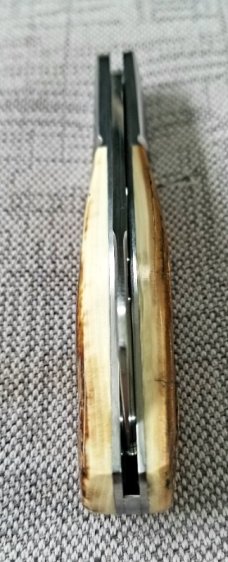 Bobby Toole Custom Bark Mammoth ivory Lambsfoot Barlow Knife, CPM-154 ,4; Integral Fluted Bolsters..