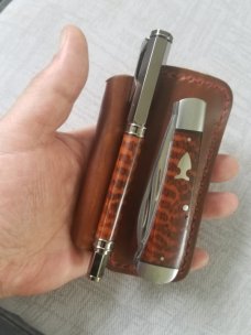 Jeff Mitchell Custom Wharnie Trapper Knife,slip & pen 4.25",Cpm-154,Snakewood,filework,clip,wharnie 