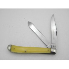 Queen Cutlery 30 Amber Handled Slim Trapper 4 18 closed 1958 - 1960 etched blade Q STEEL ta