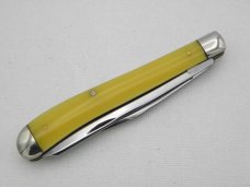 Queen Cutlery #30  Amber Handled Slim Trapper:  4 1/8” closed, 1958 - 1960, etched blade, Q STEEL ta