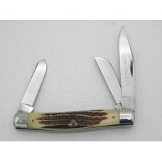 Queen Cutlery 26 Stockman Winterbottom bone 3 14 closed 1961 - 1971 etched blade no tang sta