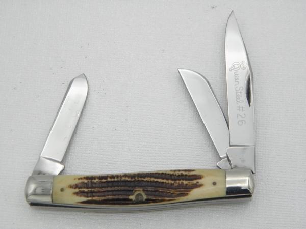 Queen Cutlery #26 Stockman Winterbottom bone:  3 1/4” closed, 1961 - 1971, etched blade, no tang sta