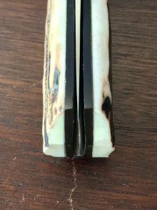 James Huckeba (Huck) Switchblade, Marked "19 H 92", Clip Point Blade, Nice Stag Handle, Unused 