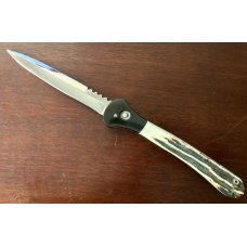 James Huckeba (Huck) Switchblade, Marked "Huck", Spear Point Blade, Nice Stag Handle, Unused
