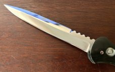 James Huckeba (Huck) Switchblade, Marked "Huck", Spear Point Blade, Nice Stag Handle, Unused 