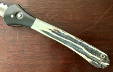 James Huckeba (Huck) Switchblade, Marked "Huck", Spear Point Blade, Nice Stag Handle, Unused 