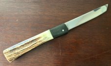 James Huckeba (Huck) Switchblade, Marked "Huck", Tanto Blade, Nice Stag Handle, Unused 