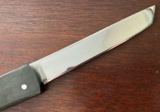 James Huckeba (Huck) Switchblade, Marked "Huck", Tanto Blade, Nice Stag Handle, Unused 
