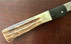 James Huckeba (Huck) Switchblade, Marked "Huck", Tanto Blade, Nice Stag Handle, Unused 