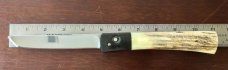 James Huckeba (Huck) Switchblade, Marked "Huck", Tanto Blade, Nice Stag Handle, Unused 