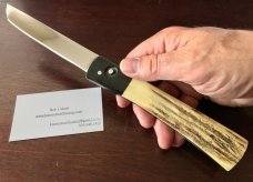 James Huckeba (Huck) Switchblade, Marked "Huck", Tanto Blade, Nice Stag Handle, Unused 
