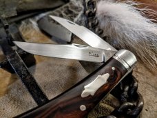 KROO CUSTOM BLADES - Bose Design Wharncliffe 2 Blade Trapper  - Arizona iron Wood Burl Handles - NEW