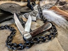 KROO CUSTOM BLADES - Bose Design Wharncliffe 2 Blade Trapper  - Arizona iron Wood Burl Handles - NEW