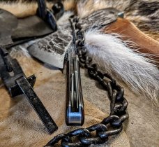 KROO CUSTOM BLADES - Bose Design Wharncliffe 2 Blade Trapper  - Arizona iron Wood Burl Handles - NEW