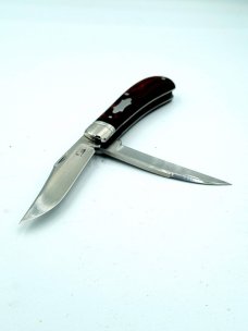 KROO CUSTOM BLADES - Bose Design Wharncliffe 2 Blade Trapper  - Arizona iron Wood Burl Handles - NEW