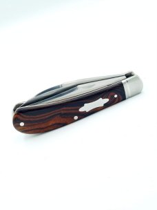 KROO CUSTOM BLADES - Bose Design Wharncliffe 2 Blade Trapper  - Arizona iron Wood Burl Handles - NEW