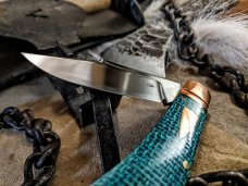 K&#39;ROO CUSTOM BLADES -  Lany&#39;s Clip  - Teal Burlap Micarta Handles - Copper Hardware - NEW