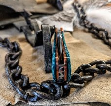K&#39;ROO CUSTOM BLADES -  Lany&#39;s Clip  - Teal Burlap Micarta Handles - Copper Hardware - NEW
